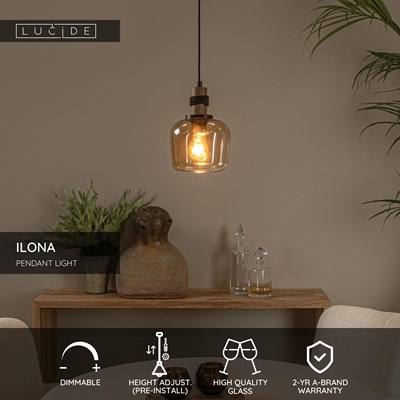 Lucide ILONA - Pendant light - Ø 18 cm - 1xE27 - Amber